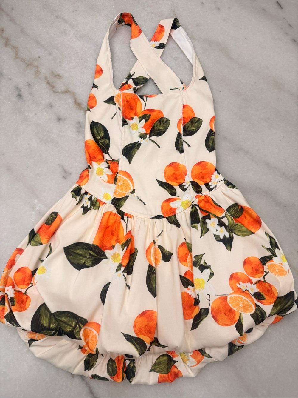 Zara Cream Sundress with Orange Fruit flower Print balloon hem